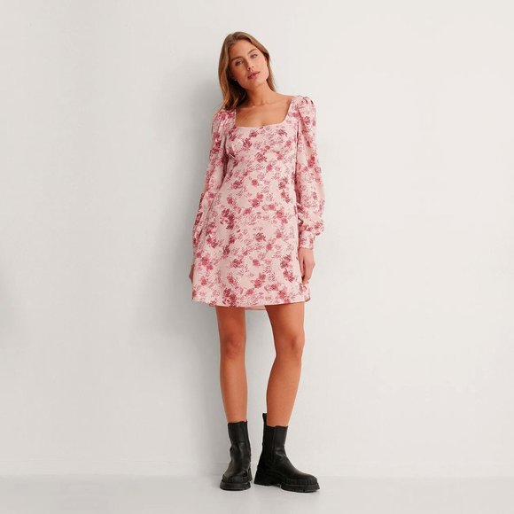 NEW! Puff Sleeve Satin Mini Fit and Flare Dress pink tone, Size EU 36 (US 4) - Picture 3 of 16